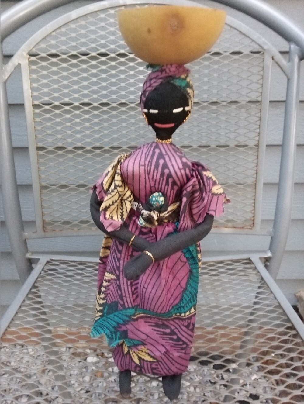Handcrafted African Woman Figurine in Colorful Fabric